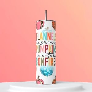 Flannels hayrides pumpkins sweaters bonfires fall tumbler